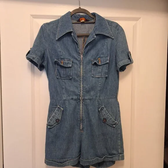 Landlubber 1970s Vintage Zip Front Denim Romper - Picture 2 of 9